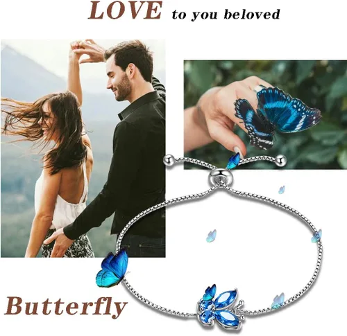 Vista 8 de Aurora Tears Butterfly Jewelry,Women 925 Sterling Silver Butterflies Birthstone Pendant NecklaceEarringsRings Wedding Gift