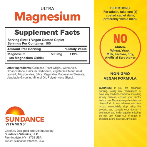 Vista 2 de Sundance Suplemento de magnesio 500 mg Óxido 100 comprimidos