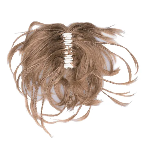 Vista 5 de IMISSU Extensiones de cabello hechas a mano con clip de cola de caballo trenzada, extensiones de cabello de cola de caballo (cobre ceniza)