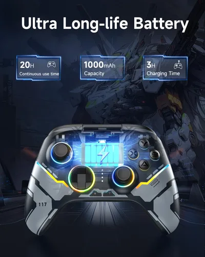 Vista 4 de EasySMX X15 PC Controller - Enhanced Wireless Bluetooth Controller with Hall Joysticks/Hall Triggers/RGB Lighting - No Stick Drift, No Dead Zone