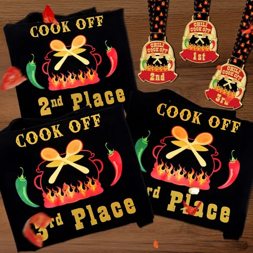 Vista 4 de Liitrsh 6 piezas Chili Cook off Delantal Chili Cook off Medallas Premios 1º/2º/3er Lugar para Hombres Mujeres Familiares Amigos, Principalmente oro