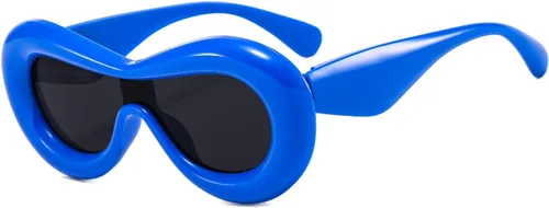 Vista 4 de W&Y YING Y2K - Lentes de sol ovalados inflados con montura gruesa para mujeres y hombres, divertidos, grandes, con escudo estético