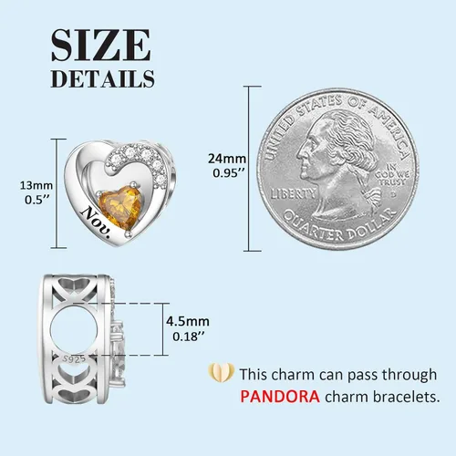 Vista 4 de SEVENWELL Birthstone Charms with Birth Month Flower Engraved Fit Charms Pandora Bracelet 925 Sterling Silver Beads Charms Happy Birthday for Women