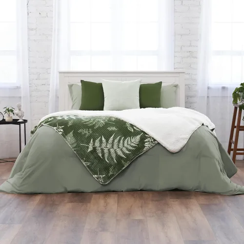 Vista 3 de Northwest Ashford Home - Manta acogedora de seda acanalada con sherpa Lynwood Botanical de 50 x 60 pulgadas