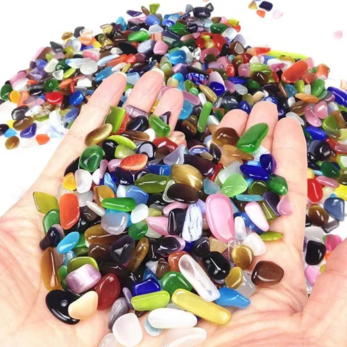 Vista 11 de Guijarros decorativos de cristal de 1 libra (460 g), piedras de obsidiana de forma irregular, pequeñas piedras pulidas trituradas, grava de piezas