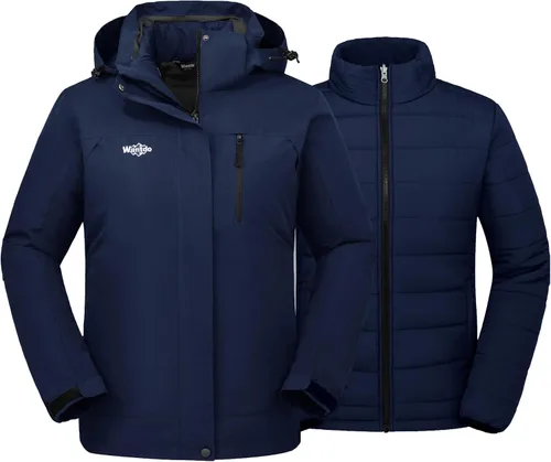 Vista 10 de Wantdo - Chaqueta impermeable 3 en 1 para mujer, abrigo de invierno cálido, resistente al viento, chaqueta de snowboard con capa de puffer