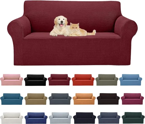 Vista 31 de Cupuamon Funda elástica para sofá de 1 plaza, funda protectora de muebles con parte inferior elástica de tela jacquard a cuadros pequeños para Beige