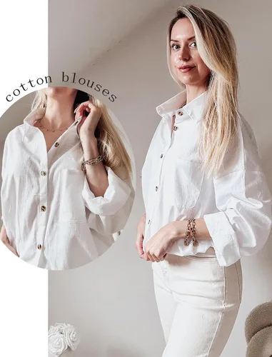 Vista 8 de HOTOUCH Camisa de manga larga con botones de lino para mujer, blusa de algodón casual, holgada, con cuello, para trabajo, de gasa, con bolsillo