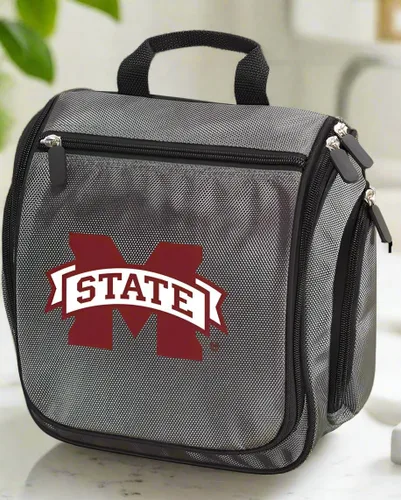 Vista 3 de Bolsas de aseo de la Universidad Estatal de Mississippi o kits de afeitado para hombre, bolsa de viaje colgante, Gris Mississippi State Logo
