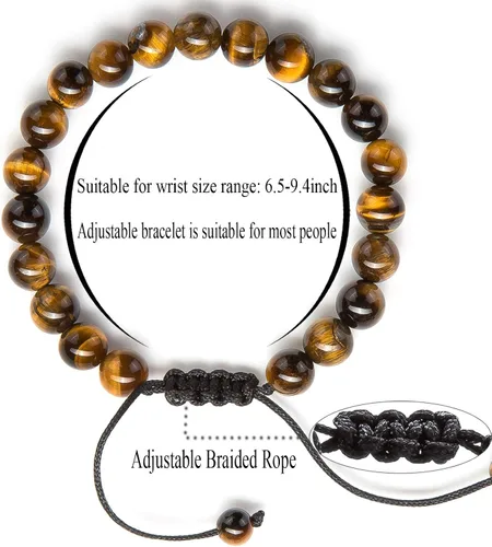 Vista 3 de Hamoery Pulsera de regalo para hombres y mujeres, cuerda trenzada natural, ojo de tigre, pulsera de yoga, pulsera 21018, Piedra