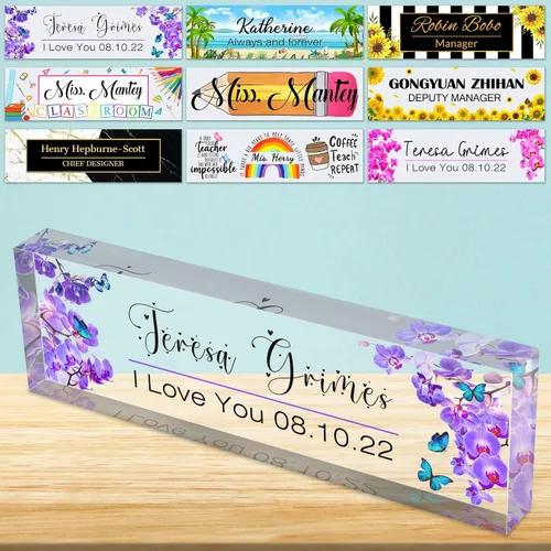 Vista 29 de Placa de nombre de escritorio personalizada de bloque de acrílico personalizado para oficina, placa de escritorio personalizada, decoración
