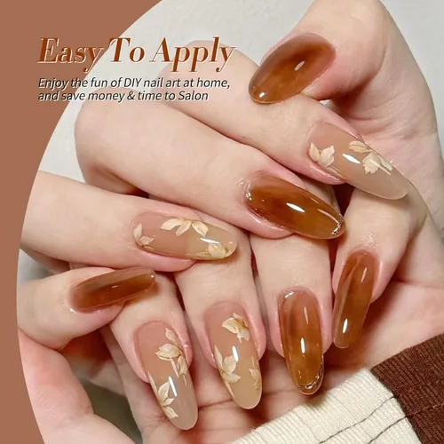 Vista 3 de Born Pretty Esmalte de uñas de gel de color ámbar cristal marrón naranja burdeos rojo negro para otoño e invierno, esmalte de uñas transparente