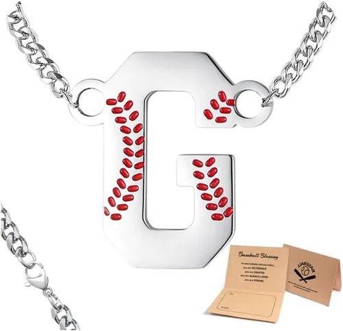 Vista 20 de QINJIEJIE Collar de béisbol inicial A-Z con letras, accesorios deportivos, colgante de encanto de béisbol, joyería de cadena de acero inoxidable 2-P