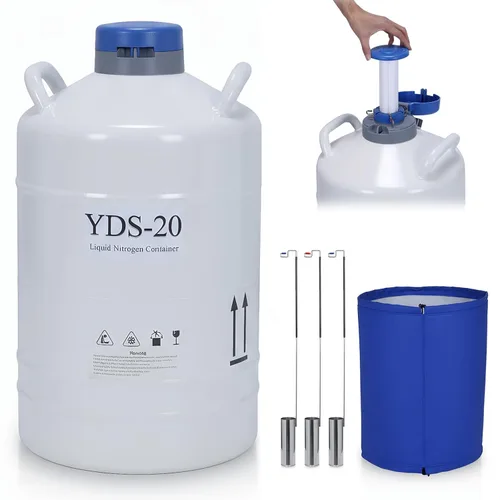 Vista 9 de Tanque de 20L LN2 Dewar criogénico con 3 botes y bolsa de transporte Contenedor de transporte de nitrógeno líquido para la industria de la belleza