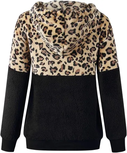 Vista 4 de Sudadera con capucha de teñido anudado para mujer casual manga larga estampada con cordón con bolsillo Negro