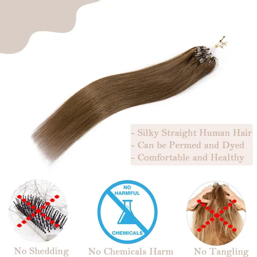 Vista 46 de SEGO Extensiones de cabello humano con micro cuentas, extensiones de cabello humano con micro bucle, lacio, natural, fusión fría, 1.76 oz/paquete