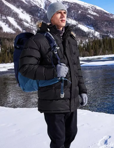 Vista 5 de Abrigos largos de invierno para hombre, cálidos, resistentes al agua, inflados, con capucha, cortavientos, aislados, chaquetas acolchadas Negro