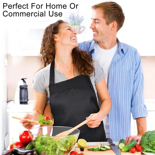 Vista 5 de Paquete de 24 delantales con peto, delantales unisex, sin bolsillo, lavables a máquina, delantales lisos para mujeres, hombres, cocineros, cocina