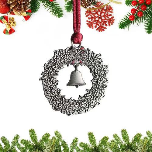 Vista 15 de Adornos navideños, 2024 Adorno de árbol de Navidad de peltre sólido hecho a mano de metal para colgar, artesanía DIY, coleccionables para árboles