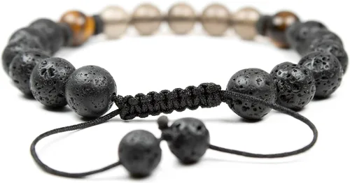 Vista 5 de Pulsera de cuarzo ahumado natural con ojo de tigre y lava, pulsera difusora de aceite esencial, para hombres y mujeres, alivio del estrés