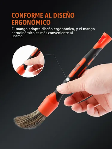 Vista 4 de SPTA juego de cepillos para detalle de coche, pack de 5 cepillos suaves de pelo de jabalí con codo para limpieza automotriz elegante de superficies