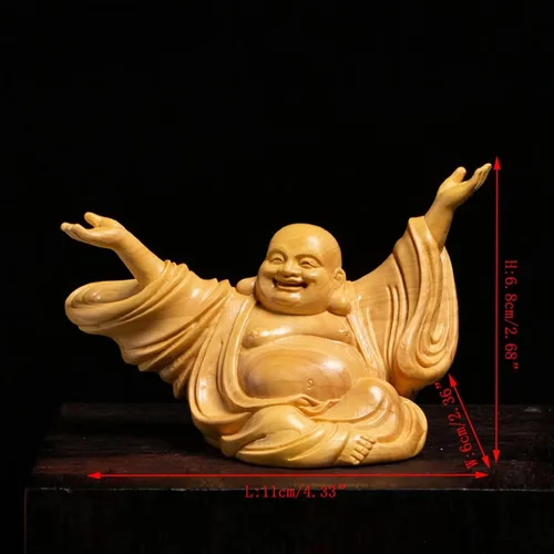 Vista 2 de Estatua de Buda riendo de Feng Shui para la felicidad de la suerte, Dios de la riqueza, estatuas budistas y esculturas de madera maciza, decoración