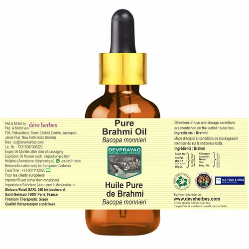 Vista 2 de Aceite de Brahmi puro (Bacopa monnieri) con gotero de vidrio, grado terapéutico natural, 0.2 fl oz (0.16 oz)