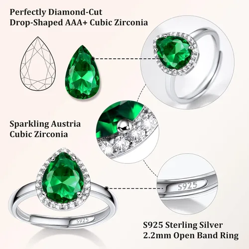 Vista 4 de 925 Sterling Silver Birthstone Rings for Women Girls with Clear 2ct HeartRoundTeardropSquare Crystal, Solitaire Diamond Halo Open Bands Cubic