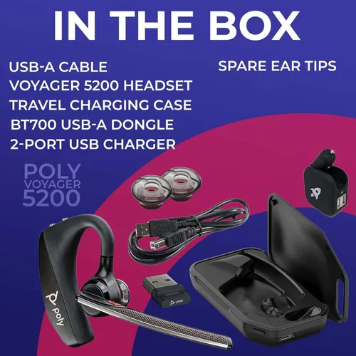 Vista 7 de Plantronics Voyager 5200 UC - Paquete de auriculares Bluetooth para teléfonos inteligentes, PC, MAC con software o aplicación RingCentral, Global