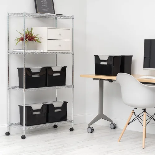 Vista 3 de IRIS USA Caja de archivos de escritorio portátil mediana con tapa abierta, paquete de 6, asas laterales, pestañas e insertos, carpetas de archivos