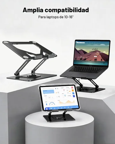 Vista 6 de Soporte giratorio para computadora portátil de 360° para escritorio