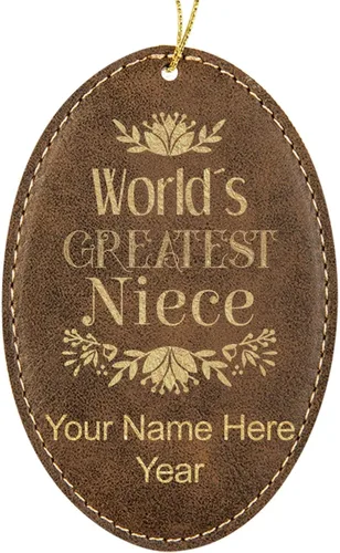 Vista 7 de LaserGram Personalized Christmas Ornament, World's Greatest Niece, Faux Leather, Custom Laser Engraved Gift Idea (Oval Shape, Gray)