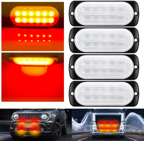 Vista 8 de Luces LED estroboscópicas de advertencia, 4 luces LED amarillas ámbar, 6 luces estroboscópicas LED intermitentes de emergencia, advertencia