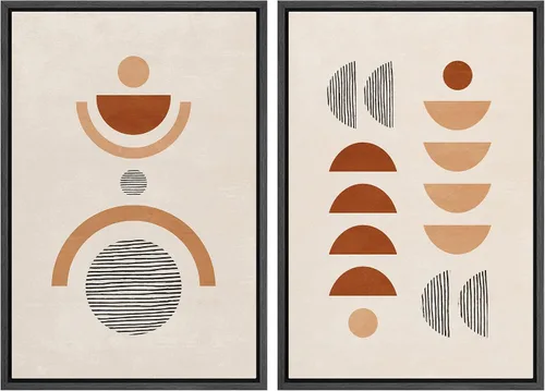 Vista 129 de SIGNFORD Lienzo enmarcado para pared, juego de arte geométrico retro de mediados de siglo, plantas forestales, ilustraciones con formas abstractas