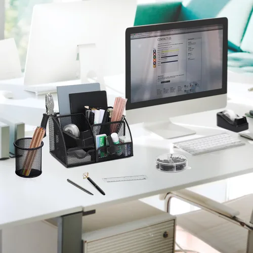 Vista 7 de SYMDROMIA Juego de organizador de escritorio de oficina 13 en 1 con engrapadora y dispensador de cinta, soporte para bolígrafos, tijeras, regla
