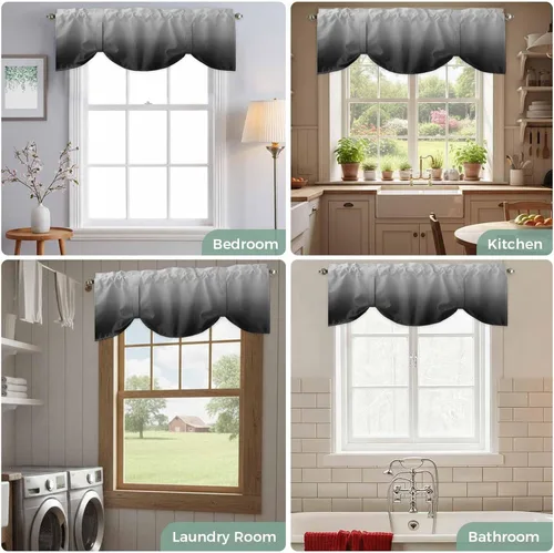 Vista 9 de Cenefa de cenefa gris degradado negro y gris para ventanas, cenefa ajustable de 60 x 18 pulgadas, cenefas para cocina, sala de estar, bolsillo
