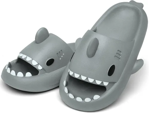 Vista 2 de Sandalias de tiburón para hombre y mujer, novedosas sandalias de verano con punta abierta, antideslizantes, para playa, piscina, ducha con suela