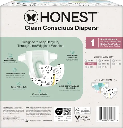 Vista 9 de The Honest Company Clean Conscious - Pañales para pieles delicadas, hasta un 100% a prueba de fugas, hipoalergénicos, sin fragancia, género neutro