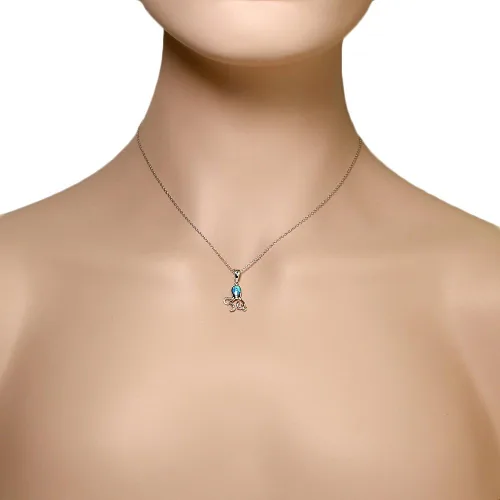 Vista 3 de Collar con colgante de pulpo de ópalo simulado de plata de ley 925 azul turquesa, Ópalo