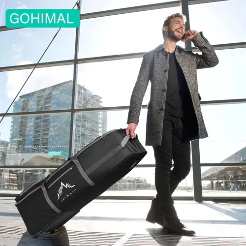 Vista 3 de Bolsa de viaje de golf GoHimal con varilla de soporte ajustable, estuche de viaje de golf de tela Oxford 900D resistente para aerolíneas con ruedas