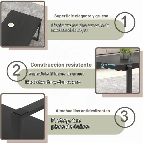 Vista 5 de FOLUBAN Mesa de café negra, mesa central moderna de madera y metal industrial, mesa rectangular de cóctel y té para sala de estar, 47 pulgadas