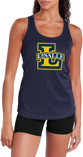Vista 128 de Camiseta deportiva sin mangas oficial de NCAA Collegiate para mujer, con espalda cruzada, colección con logotipo primario