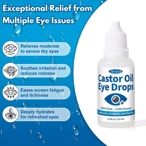 Vista 2 de Gotas de aceite de ricino orgánico para los ojos – Alivio natural para ojos secos, con picazón y cansados 100% puro prensado en frío 0.68 onzas