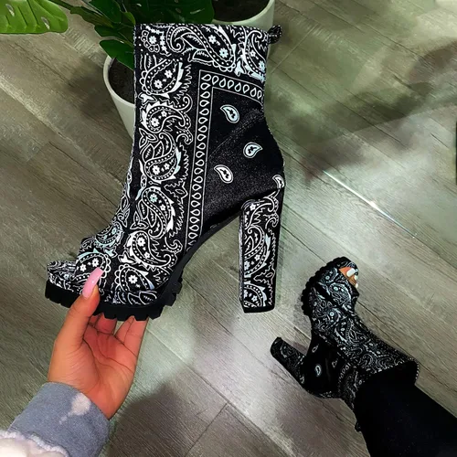 Vista 2 de Botines de tacón alto para mujer, con puntera abierta, sin cordones, de color liso, para combate
