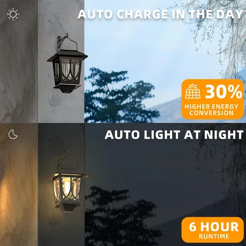 Vista 3 de Linternas Solares para Exteriores Impermeables Paquete de 2, Luces LED Solares Colgantes de Vidrio con Encendido/Apagado Automático, Linterna