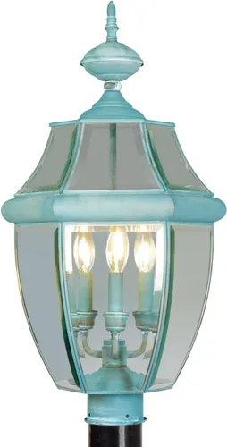Vista 6 de Livex Lighting 2354-01 Monterey - Cabezal de poste de latón macizo con acabado de latón antiguo para exteriores, 3 luces con vidrio biselado