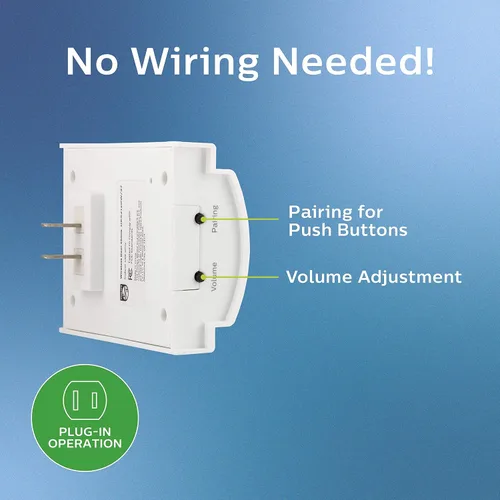 Vista 3 de Philips Kit de timbre inalámbrico, receptor enchufable, 1 botón, 2 melodías, 4 niveles de volumen, rango de 150 pies, blanco, DES2120W/27