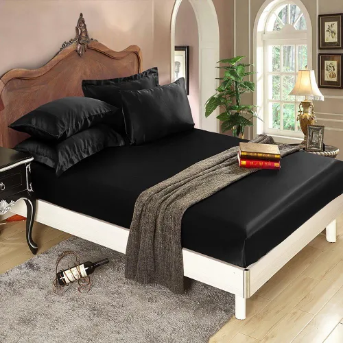 Vista 2 de LilySilk Sábanas de seda natural 25 Momme, refrescantes, de lujo, para viajes, ropa de cama Twin Black