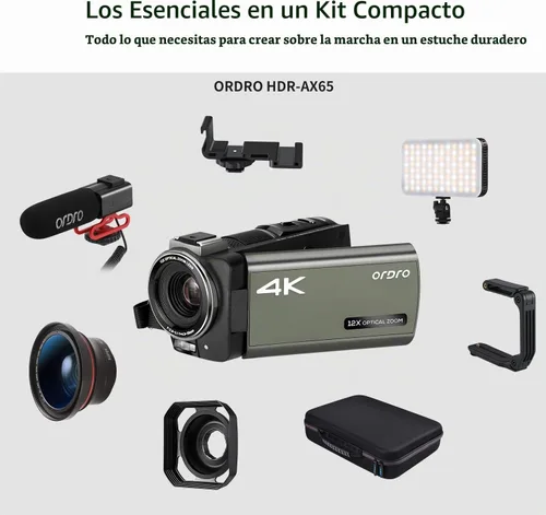 Vista 8 de ORDRO Cámara de video 4K AX65 Videocámara óptica, pantalla táctil IPS de 3.5 pulgadas, cámara de vlogging con zoom óptico 12X para transmisión