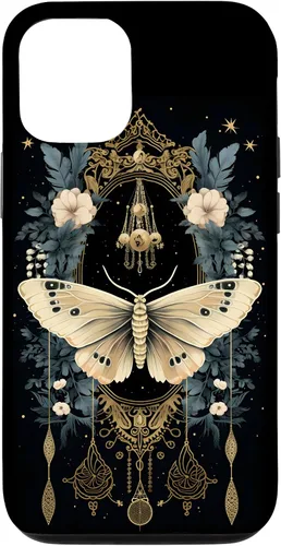 Vista 26 de iPhone 16 Celestial Moth Witchy Butterfly Botanical Moon Boho Flowers Case